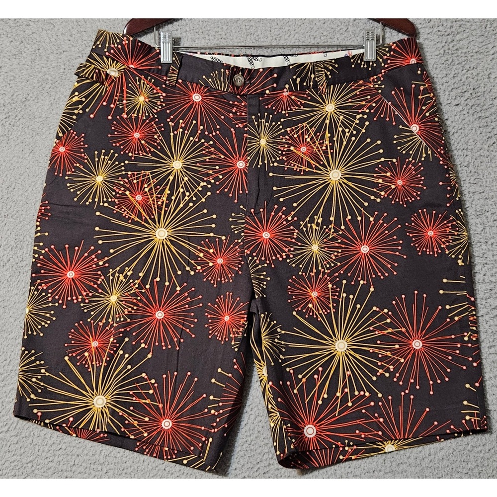 Royal And Awesome Mens Shorts Black‎ Red Yellow Kaboom Fireworks Golf Size 40
